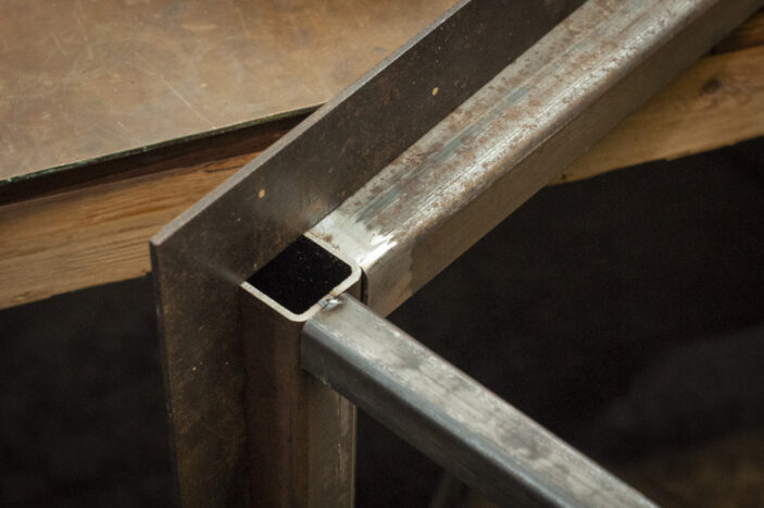 corner of bench frame with square